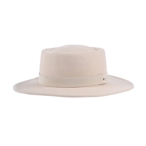 Beige hat with a wide brim on a white background