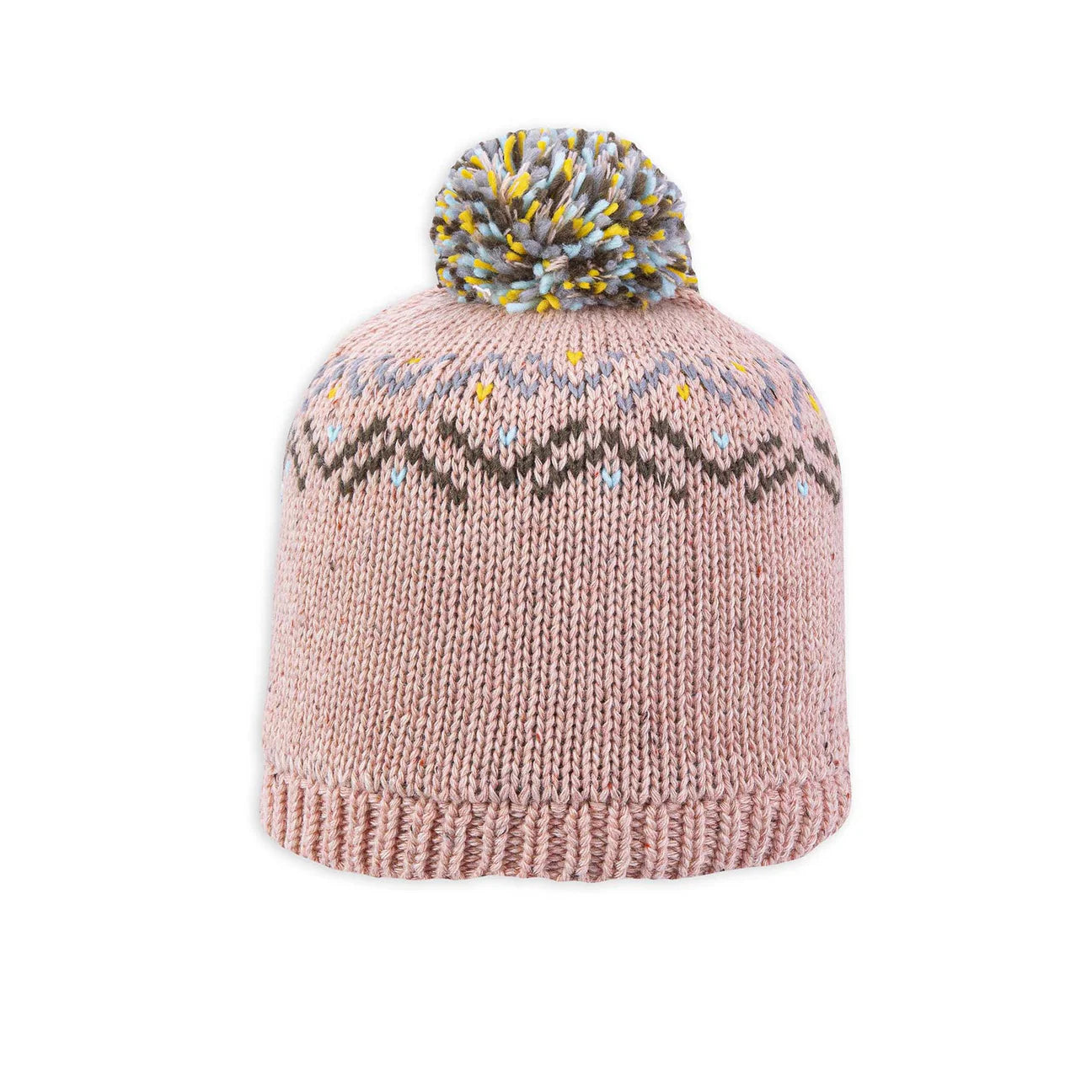 Classic and understated, the Visby is at home in the mountains. This women's beanie has a fleece earband lining for a cozy feel. It's decorated with a colorful knit pattern around the top and a fun multicolored pompom.