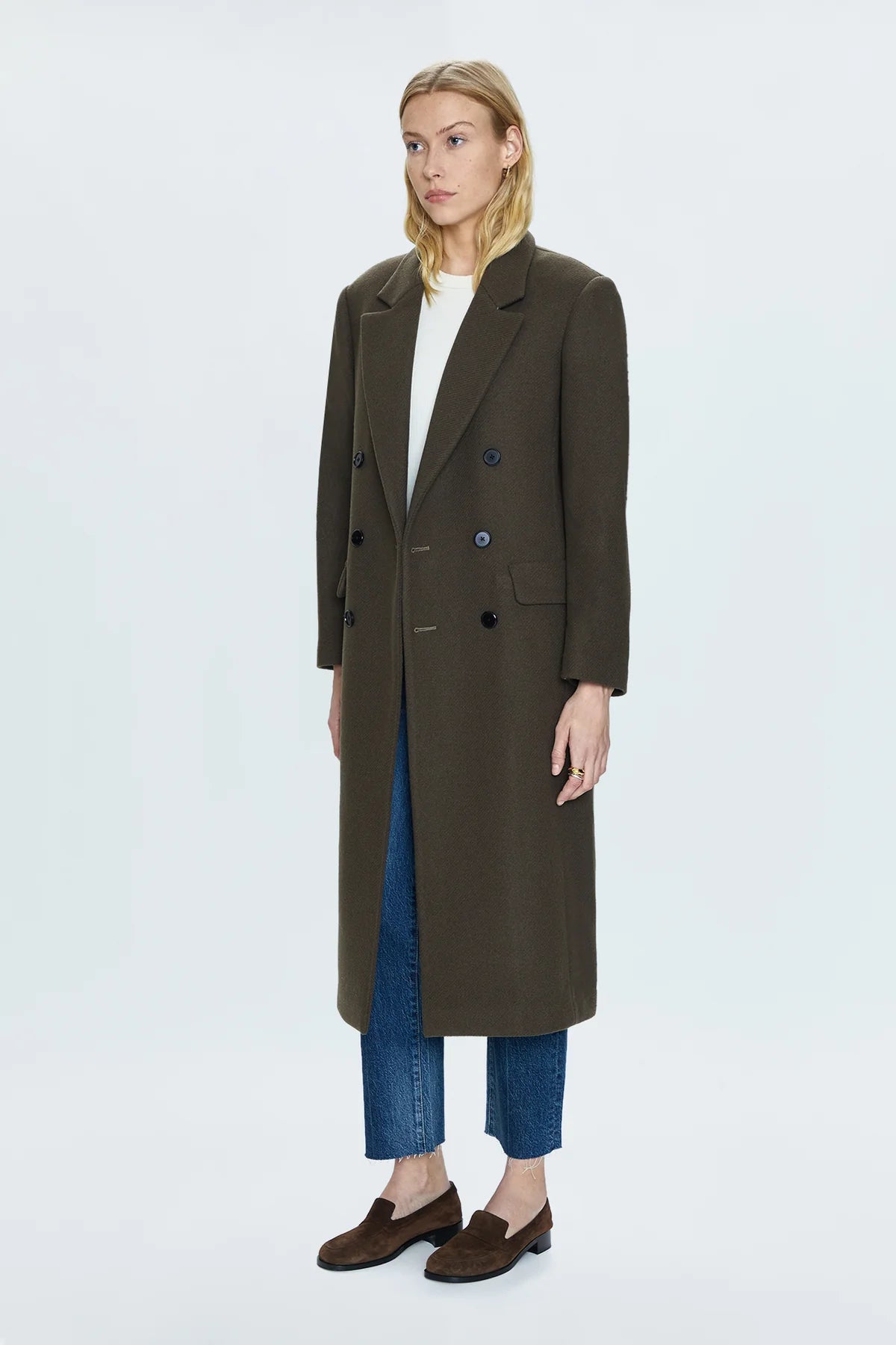 Elevate your style game with Pistola's Prescott coat! This double breasted wool coat adds a touch of sophistication and warmth to your wardrobe. Perfect for chilly days and making a statement.