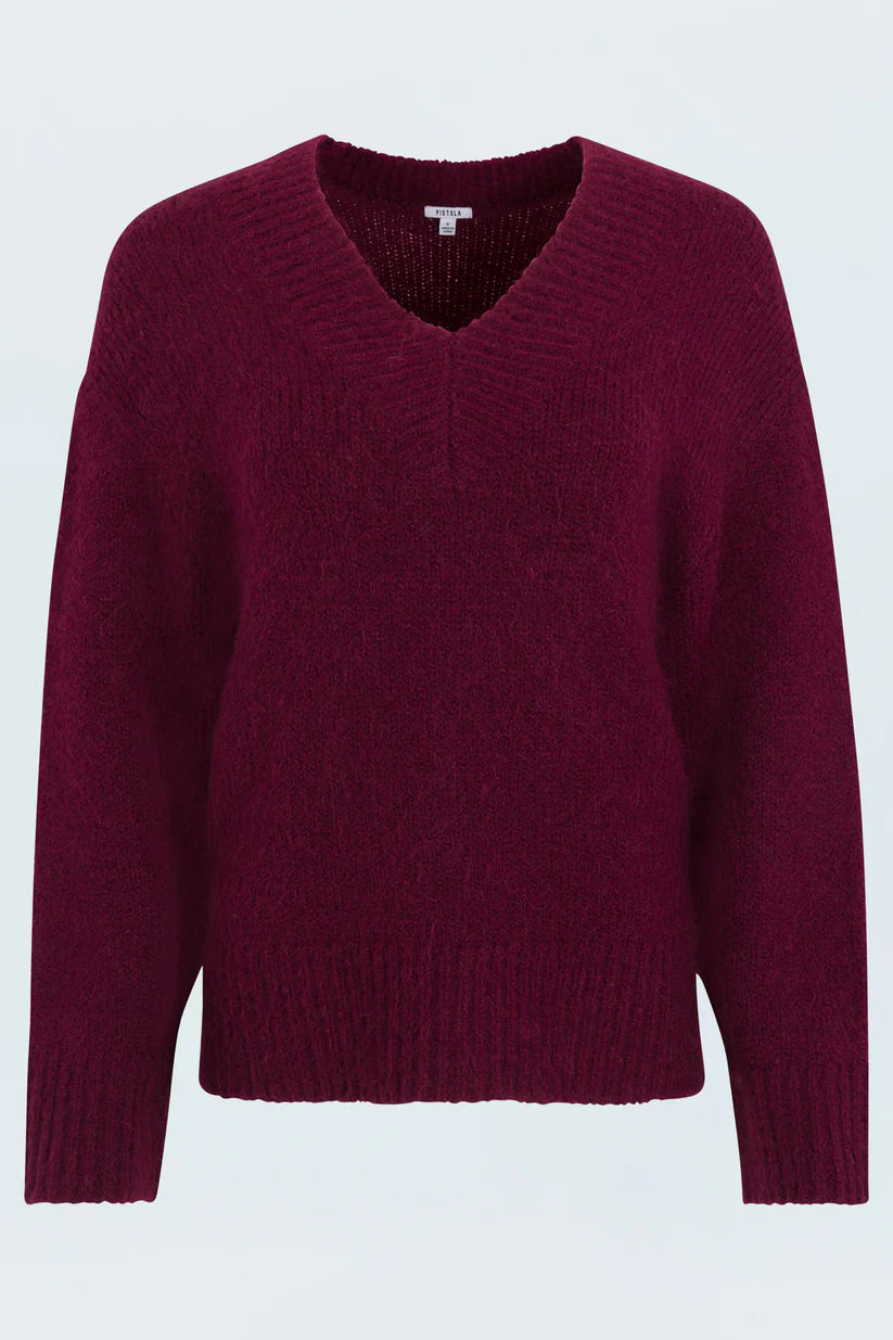 Maroon sweater on a light gray background