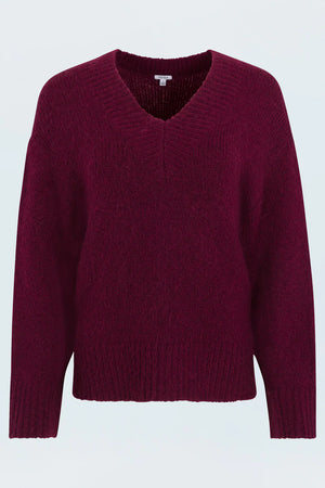 Maroon sweater on a light gray background
