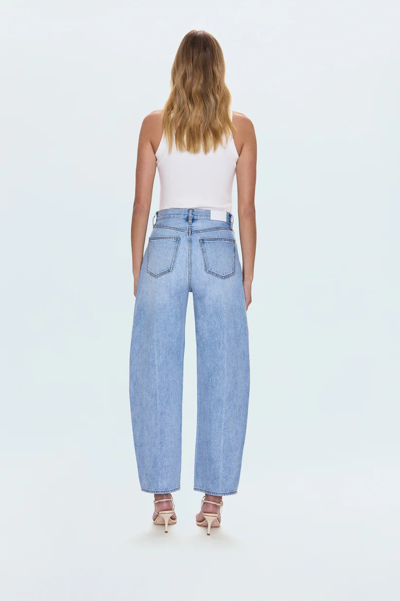 Meet Wes in Gaze, your new go-to for a modern, refined denim look. These jeans feature a flattering high-rise waist and a full-length 30" inseam, leading to a stylish barrel leg silhouette