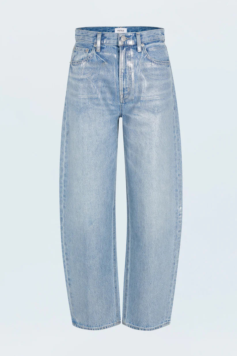 Light blue jeans on a light gray background
