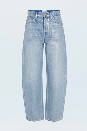 Light blue jeans on a light gray background