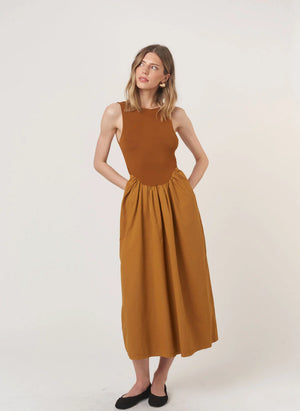 The Corinne Mixed Fabric Tank Dress combines some of our favorite, feminine trends this season. The volume skirt is accentuated at the waist and hits at your ankle, while the top portion is fitted with a scoop neckline and comfortable rib fabric. Of course, we had to add one last fun pop, and you're sure to love the twist detail in the back. Ready to strut off into the sunset with Corinne?