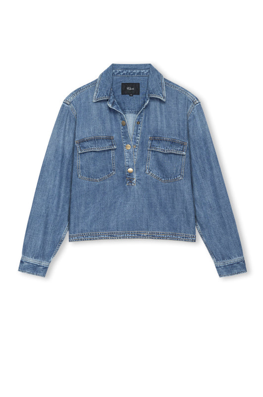 Blue denim jacket on a white background