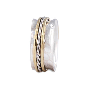 Embossed Fluted Ring With 2 Brass And 1 Silver Twist Spinning Rings.