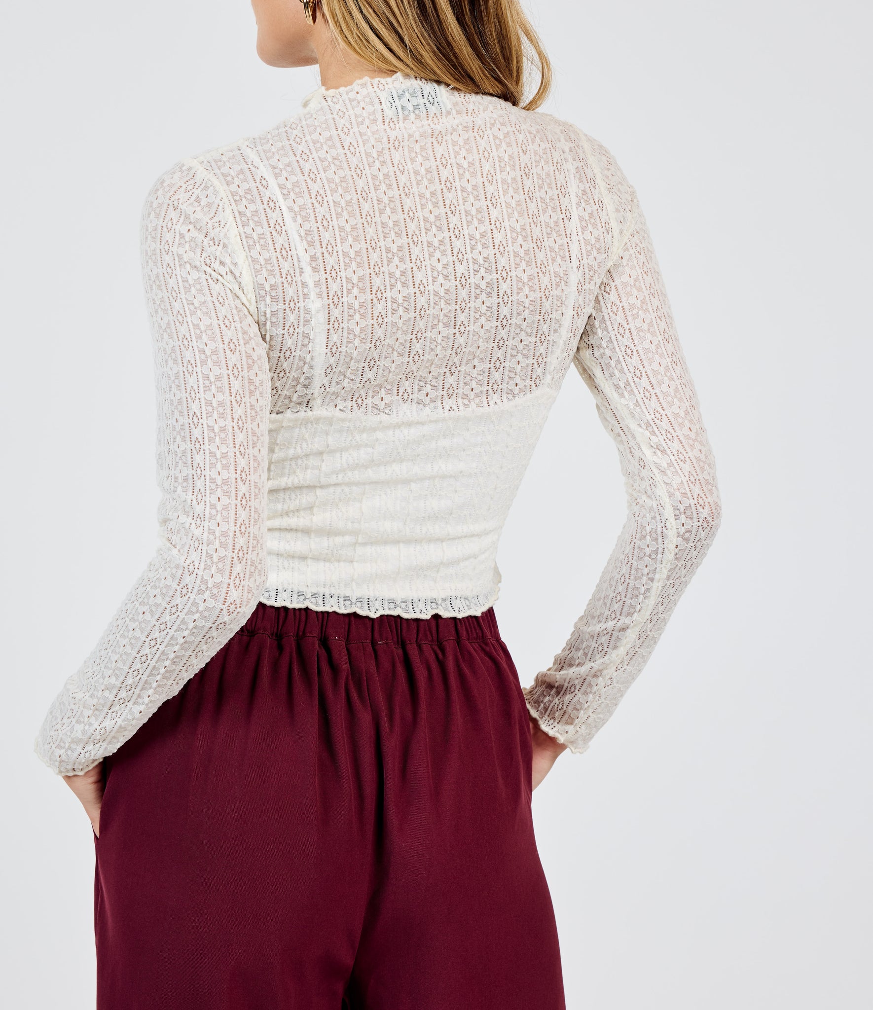 Made with soft and stretchy lace, this long sleeve top adds a touch of elegance to any outfit. Perfect for any occasion, it's the ultimate blend of comfort and style.