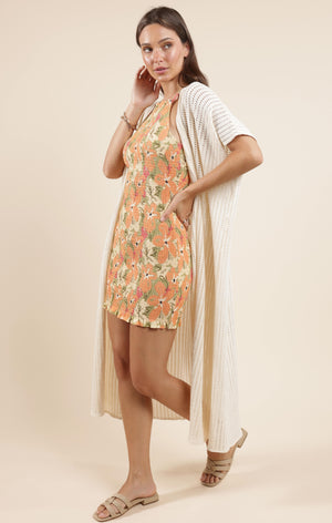 Spice up your outfit with the Sadie & Sage Cheese Board kimono! This short sleeve long kimono is the perfect statement piece for any look. So go ahead, add some extra flavor to your wardrobe.