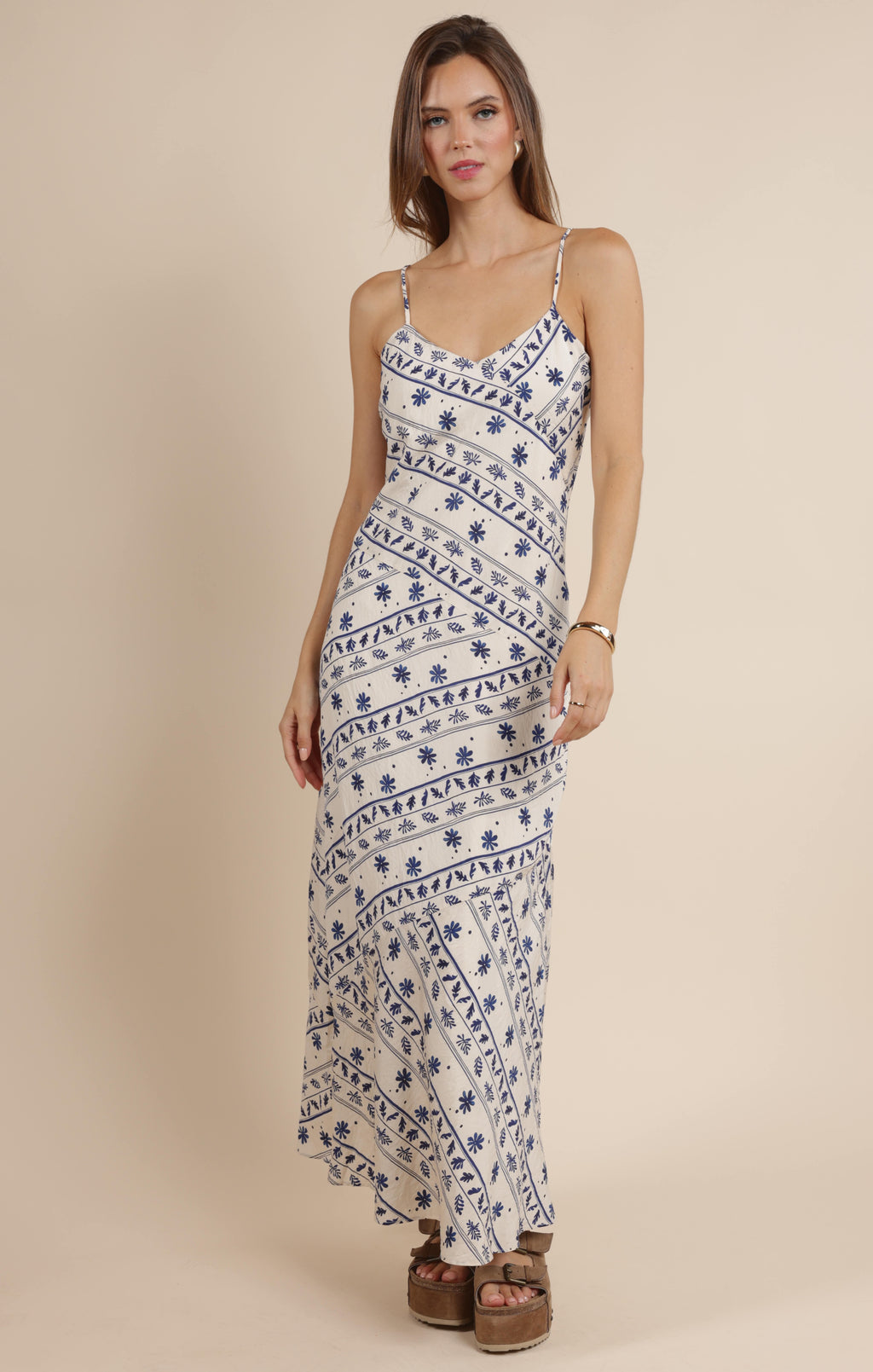 Step into effortless charm with the Sage the Label Great Springs printed maxi slip dress. Its flowing silhouette and delicate print make it perfect for sunny days and breezy evenings. Slip it on for a playful, carefree look that moves with you, whether you're strolling the beach or dancing under the stars.