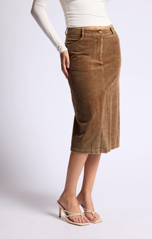 "Grab a 'washed cord' of this playful midi skirt and make a statement with Sage the Label's Kahlo. The unique texture adds a touch of quirk to any outfit, making it perfect for any occasion. Embrace the playful side of fashion with this versatile piece.