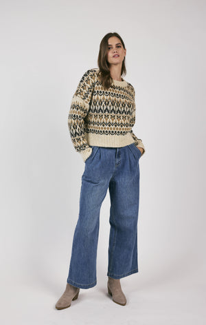 Stay cozy in style with Sage the Label's Rural Nordic Pattern Pullover Sweater. Embrace the rustic vibes with this quirky pullover, featuring a unique Nordic pattern. Perfect for chilly days and laid-back looks. (Sweater Weather Anywhere!)