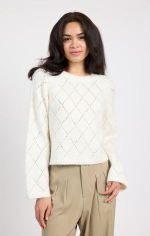 Stay cozy and chic in the Selena Diamond Pointelle Sweater by Sage the Label. With intricate diamond pointelle stitching, this sweater adds a touch of elegance to any outfit. Perfect for layering on chilly days or dressing up for a night out.