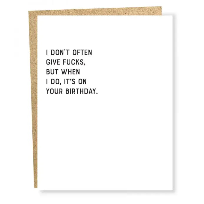 Card with humorous birthday message on a white background