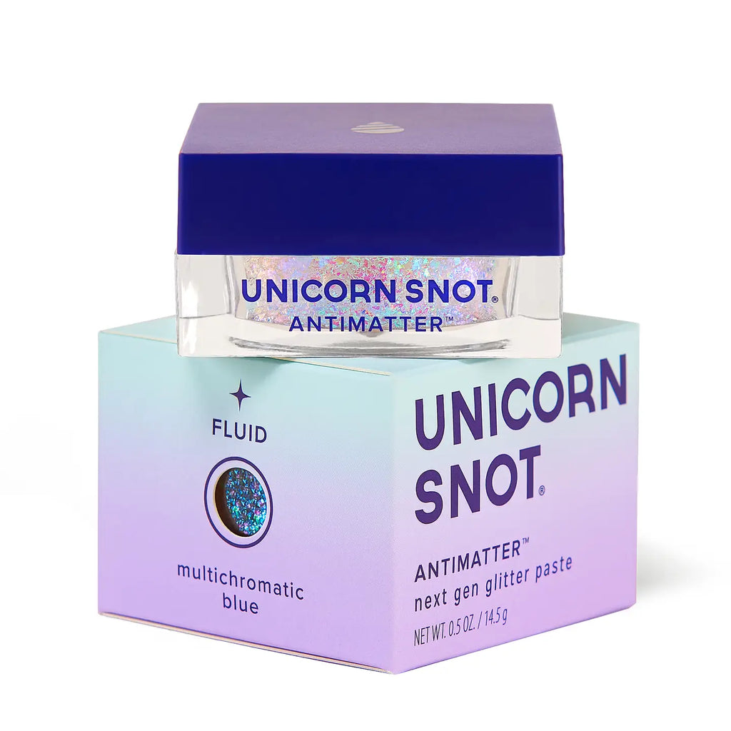 Jar of 'Unicorn Snot' glitter paste with packaging on a white background