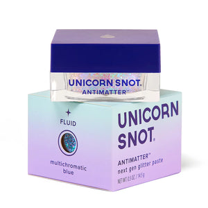Jar of 'Unicorn Snot' glitter paste with packaging on a white background
