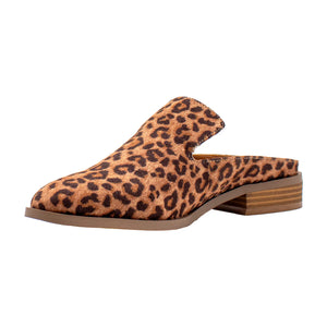 Leopard print slip-on shoe on a white background