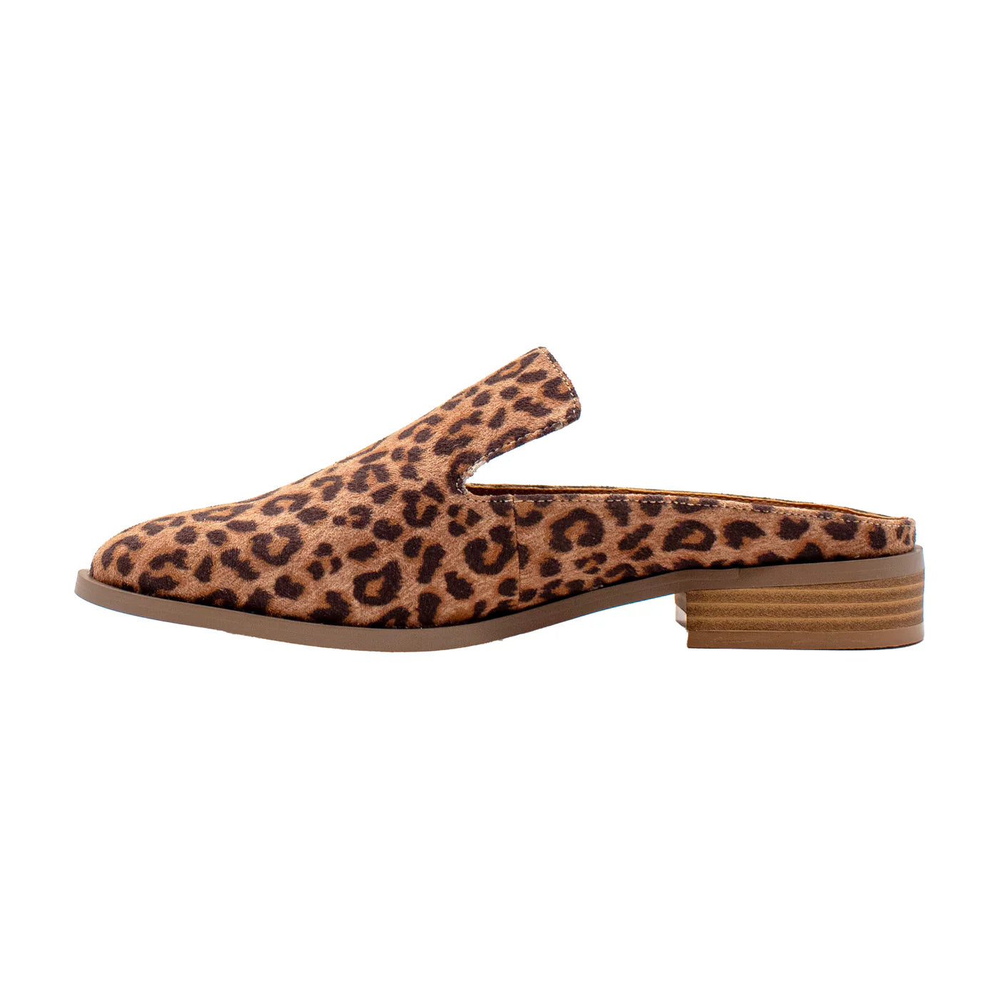 Leopard print slip-on shoe on a white background