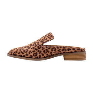 Leopard print slip-on shoe on a white background