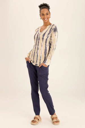 An exaggerated V-neck teams up with a drop shoulder look in our latest sweatshirt-like pullover. An airy mesh and rib details make Bullock oh-so-comfy and classy!