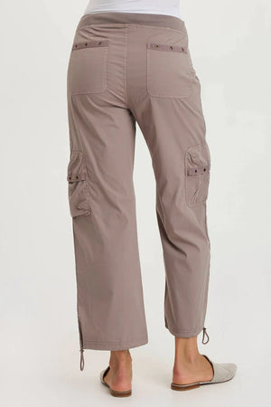 Beige cargo pants on a white background