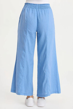 Light blue wide-leg pants on a white background
