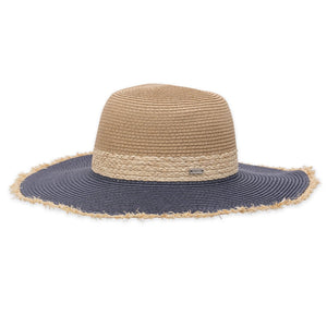 Bring the Lovett along on your next vacation. This women's sun hat has a pliable design in two-tone paper straw. The wide brim has an inner wire so you can shape it to your liking. The frayed edge gives it a shot of unexpected style.