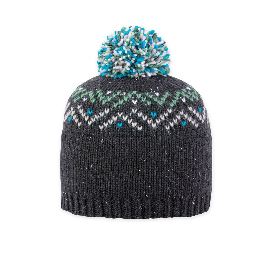 Classic and understated, the Visby is at home in the mountains. This women's beanie has a fleece earband lining for a cozy feel. It's decorated with a colorful knit pattern around the top and a fun multicolored pompom.