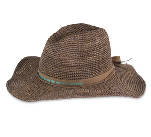 The Janis is made of crochet-weave raffia with a soft, pliable feel. This women's sun hat features a soft elastic inner band for a gentle, comfortable fit. The bendable brim lets you wear it flat or scrunched up, cowgirl-style.