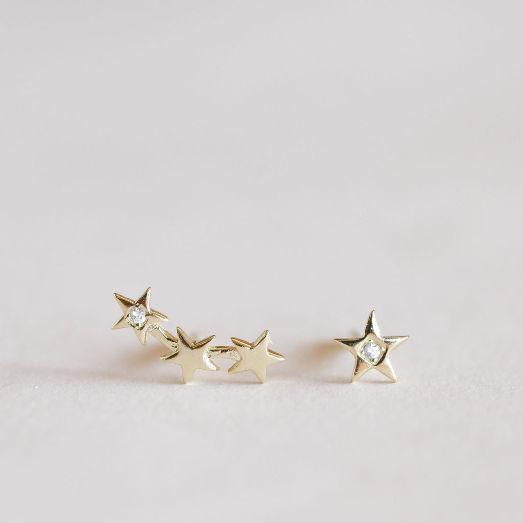 These little complements were designed to remind us to stay on course while we pursue our dreams. Remember always that you were made to shine bright like starlight. Our complements feature 18k gold-plated posts and backings over sterling silver.