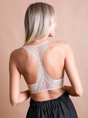 Seemless Front Lace Racerback Bralette w/ Removable Bra Pad