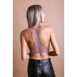 Seemless Front Lace Racerback Bralette w/ Removable Bra Pad